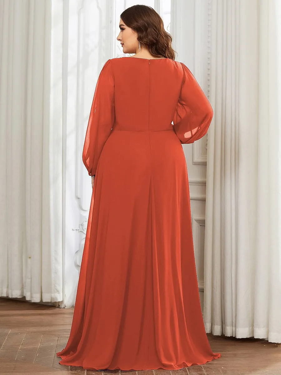 Custom Size Chiffon V-Neckline Long Sleeve Formal Evening Dress