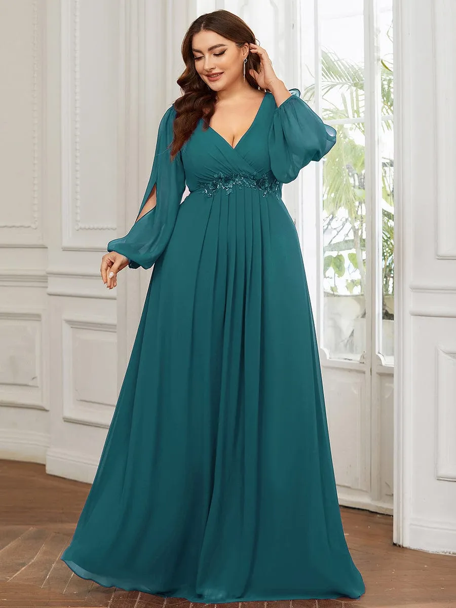 Custom Size Chiffon V-Neckline Long Sleeve Formal Evening Dress