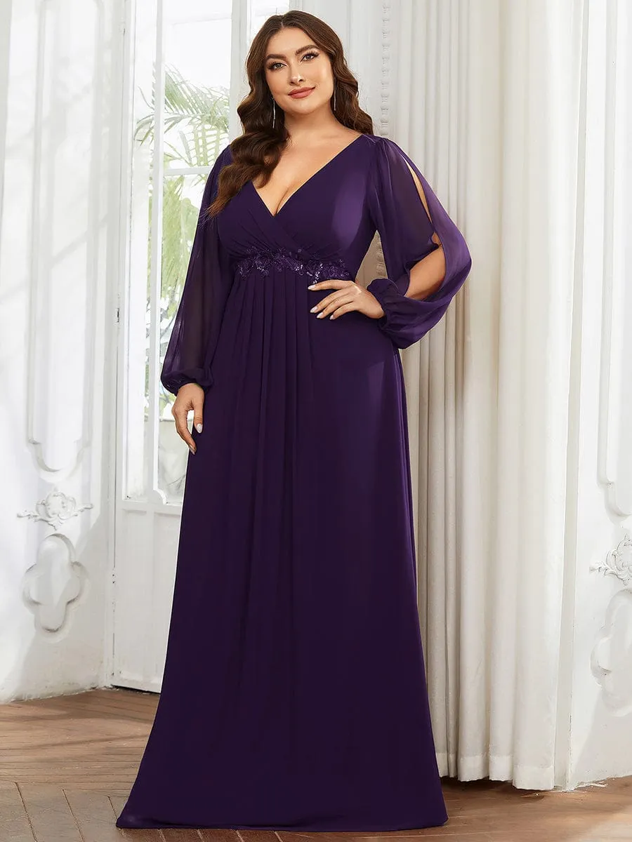 Custom Size Chiffon V-Neckline Long Sleeve Formal Evening Dress