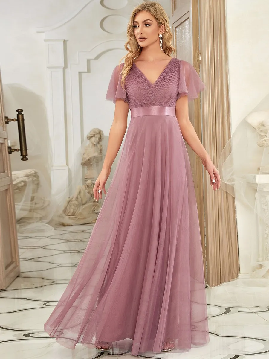 Custom Size Women's V-Neck A-Line Floor-Length Wholesale Bridesmaid Dresses