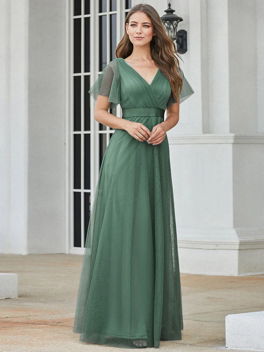 Custom Size Women's V-Neck A-Line Floor-Length Wholesale Bridesmaid Dresses