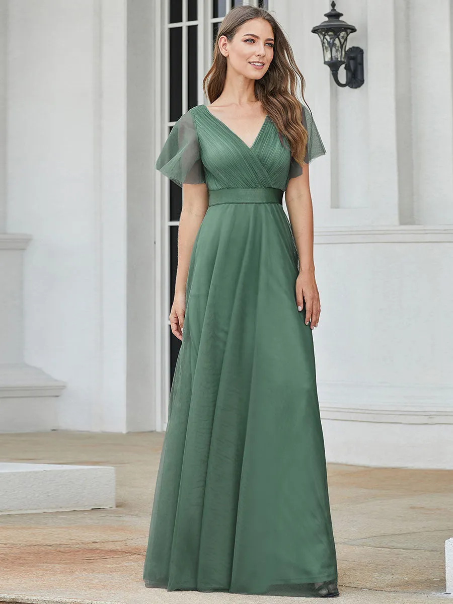 Custom Size Women's V-Neck A-Line Floor-Length Wholesale Bridesmaid Dresses