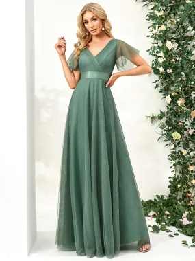 Custom Size Women's V-Neck A-Line Floor-Length Wholesale Bridesmaid Dresses