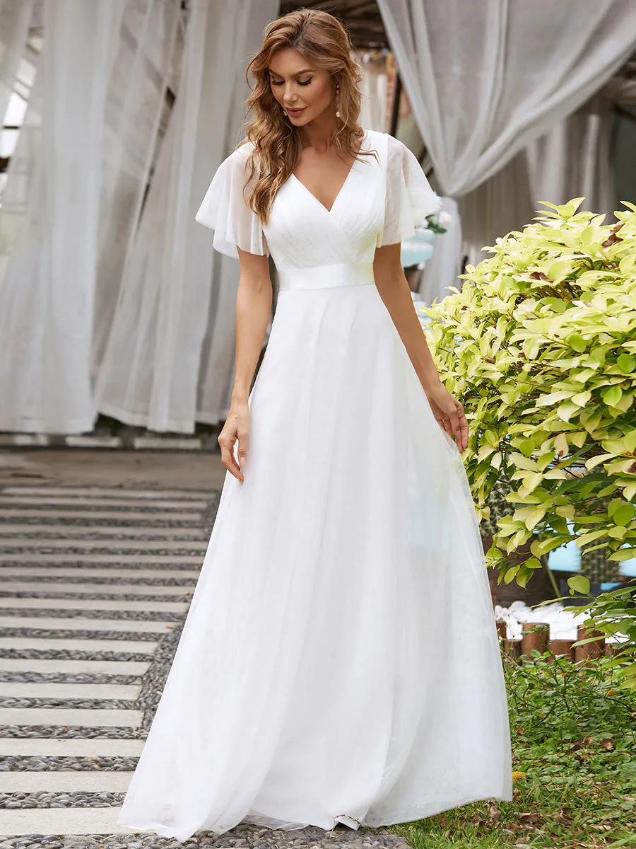 Custom Size Women's V-Neck A-Line Floor-Length Wholesale Bridesmaid Dresses