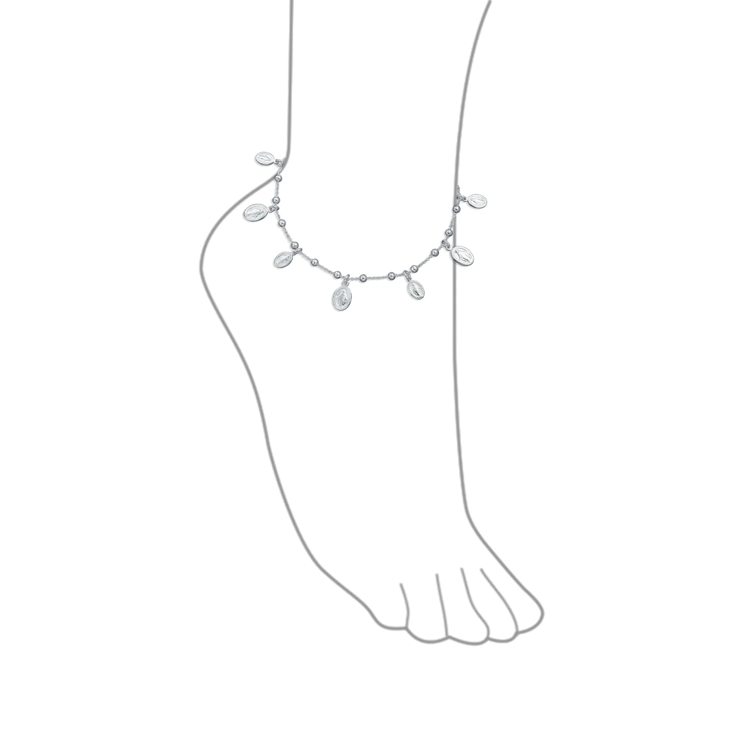 Delicate Side Ways Cross Religious Anklet Bracelet .925 Sterling Silver