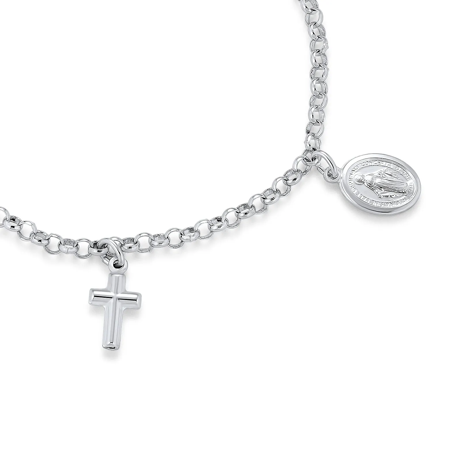 Delicate Side Ways Cross Religious Anklet Bracelet .925 Sterling Silver