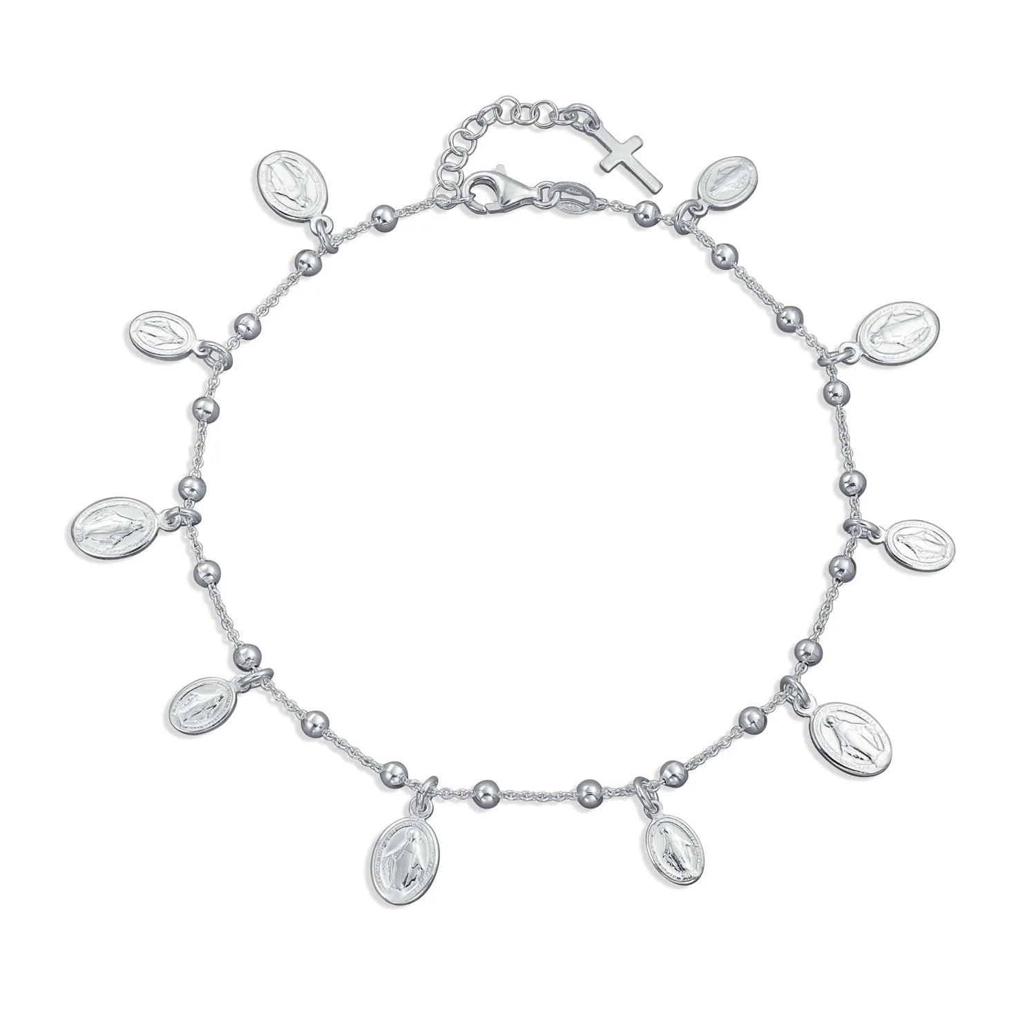 Delicate Side Ways Cross Religious Anklet Bracelet .925 Sterling Silver