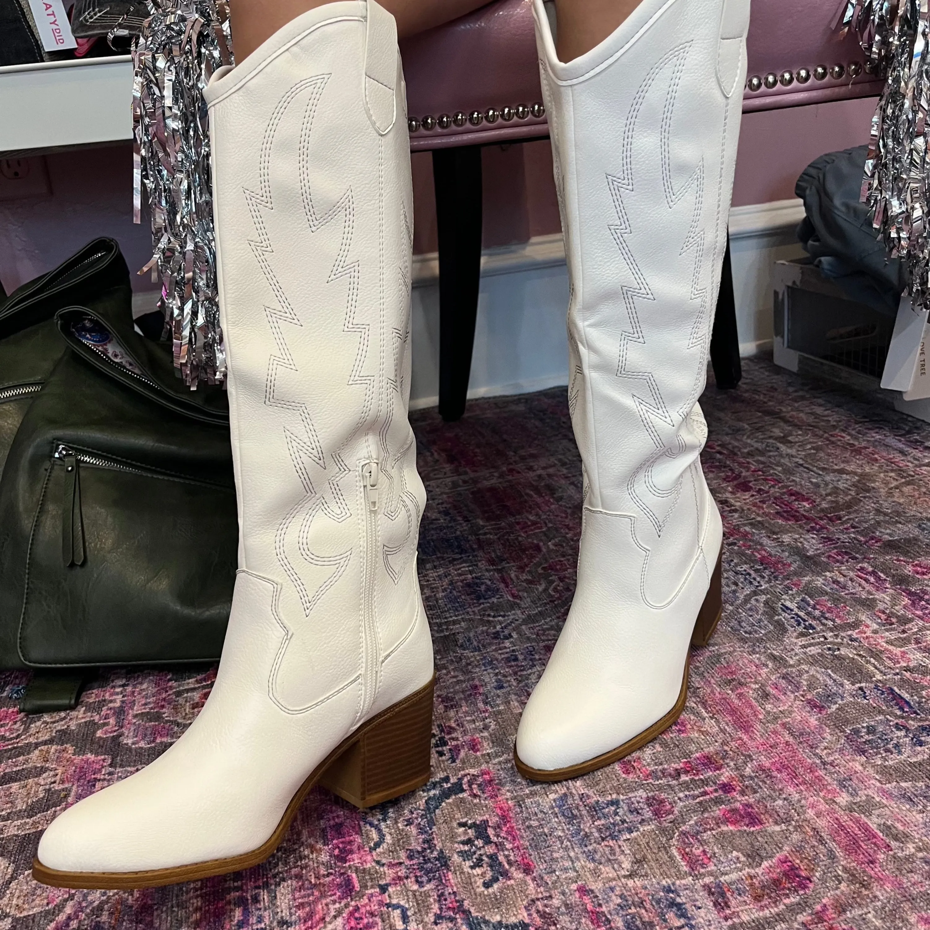 Dixie White Embroidered Cowboy Boot