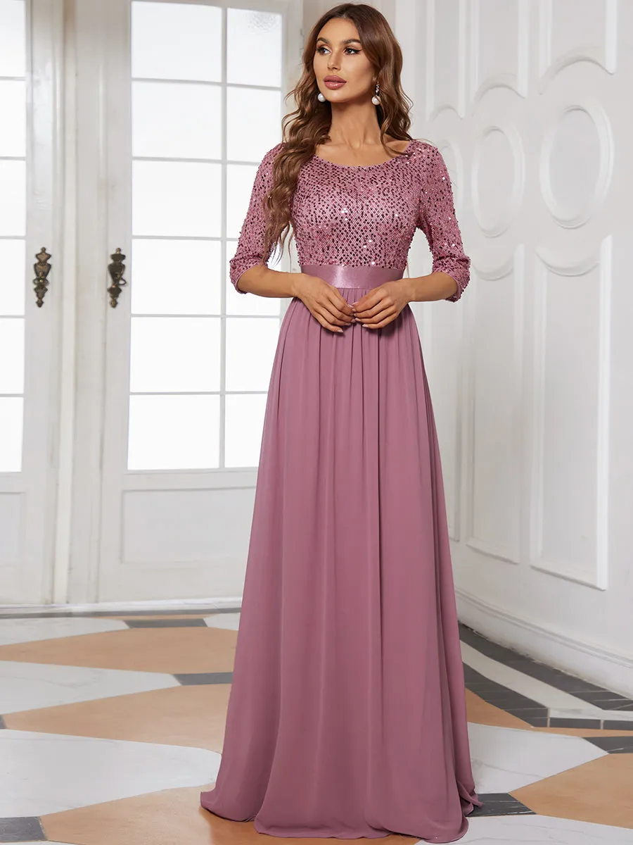 Elegant Round Neckline Sequins Patchwork Wholesale Evening Dress