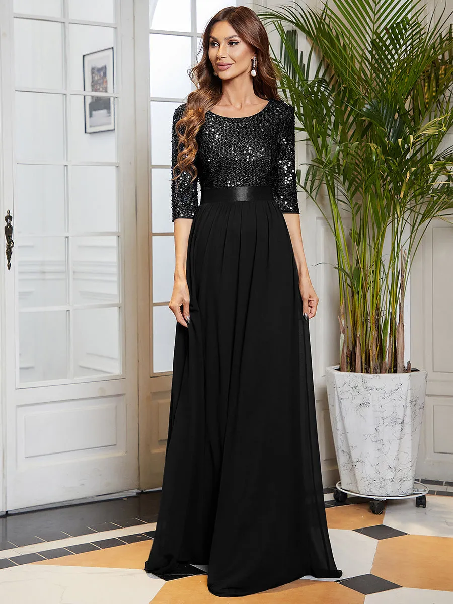 Elegant Round Neckline Sequins Patchwork Wholesale Evening Dress