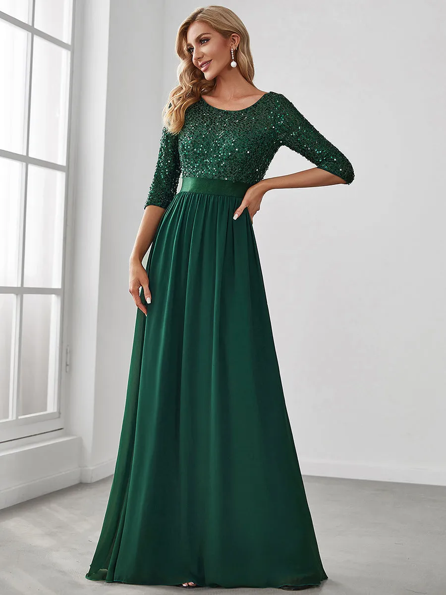 Elegant Round Neckline Sequins Patchwork Wholesale Evening Dress