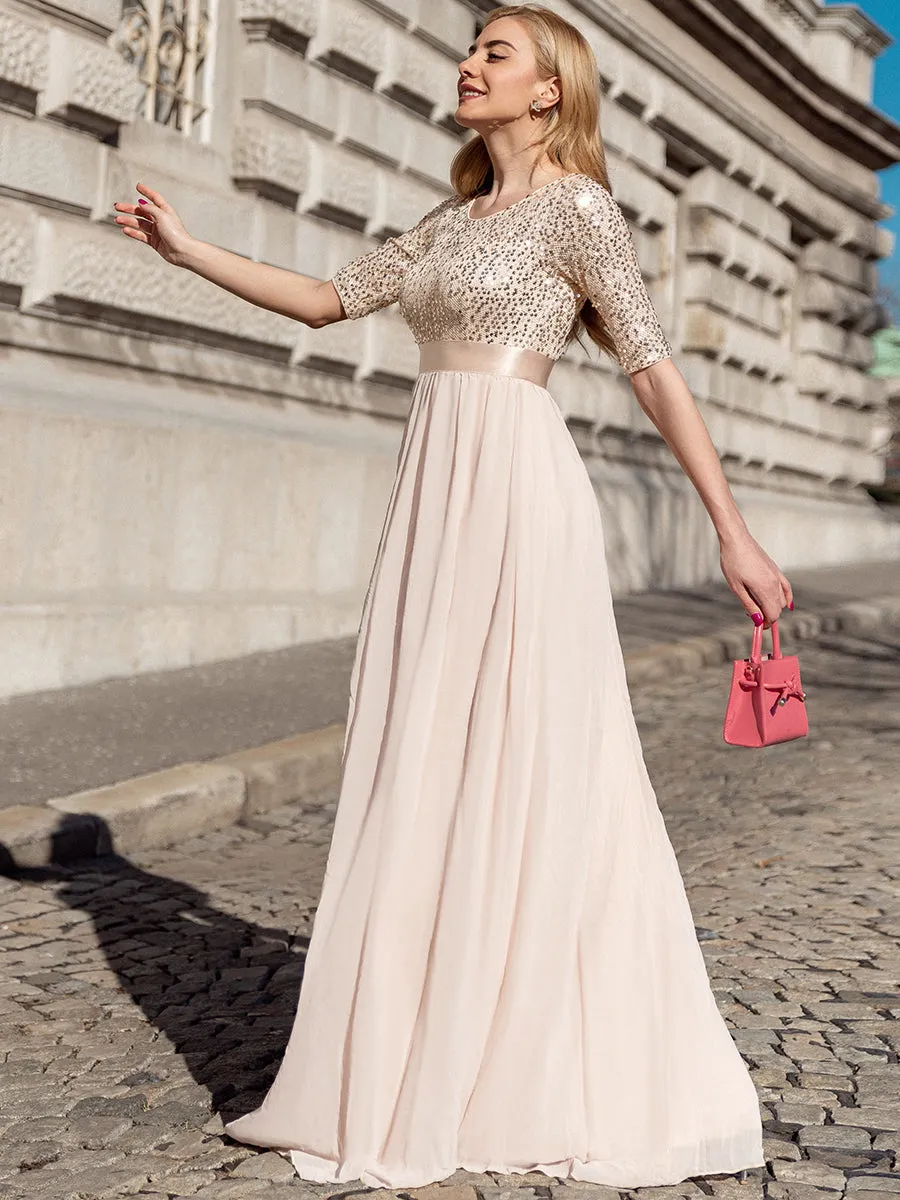 Elegant Round Neckline Sequins Patchwork Wholesale Evening Dress