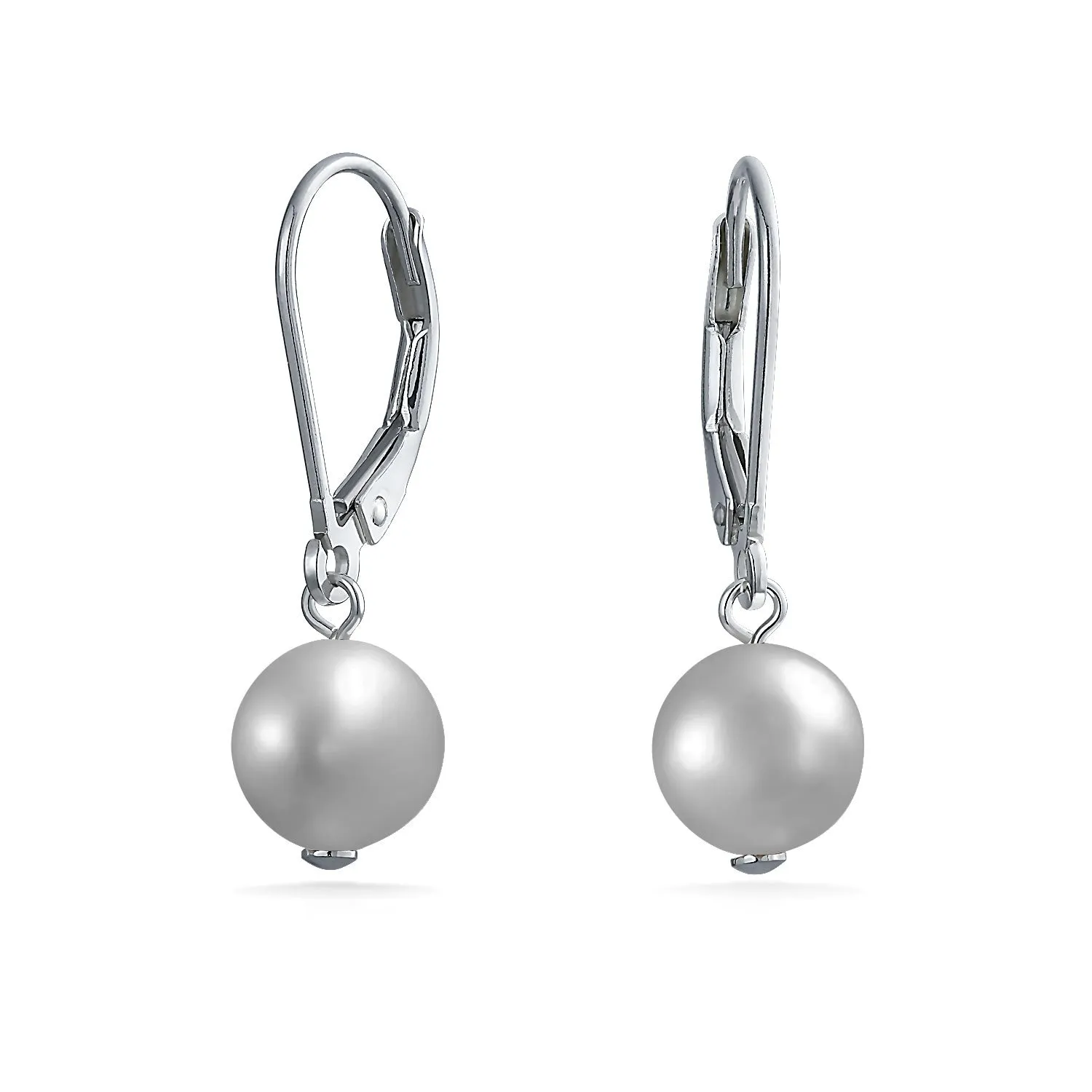 Freshwater Cultured Pearl Teardrop Ball Earrings Leverback .925 Silver