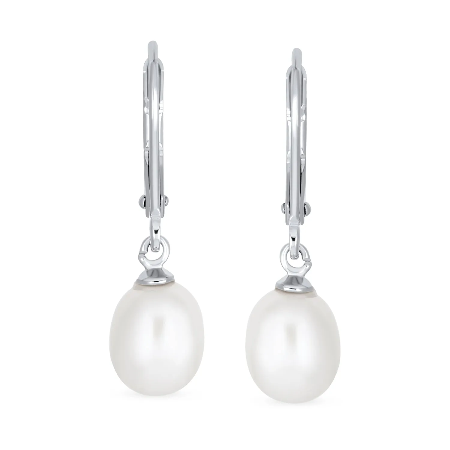 Freshwater Cultured Pearl Teardrop Ball Earrings Leverback .925 Silver