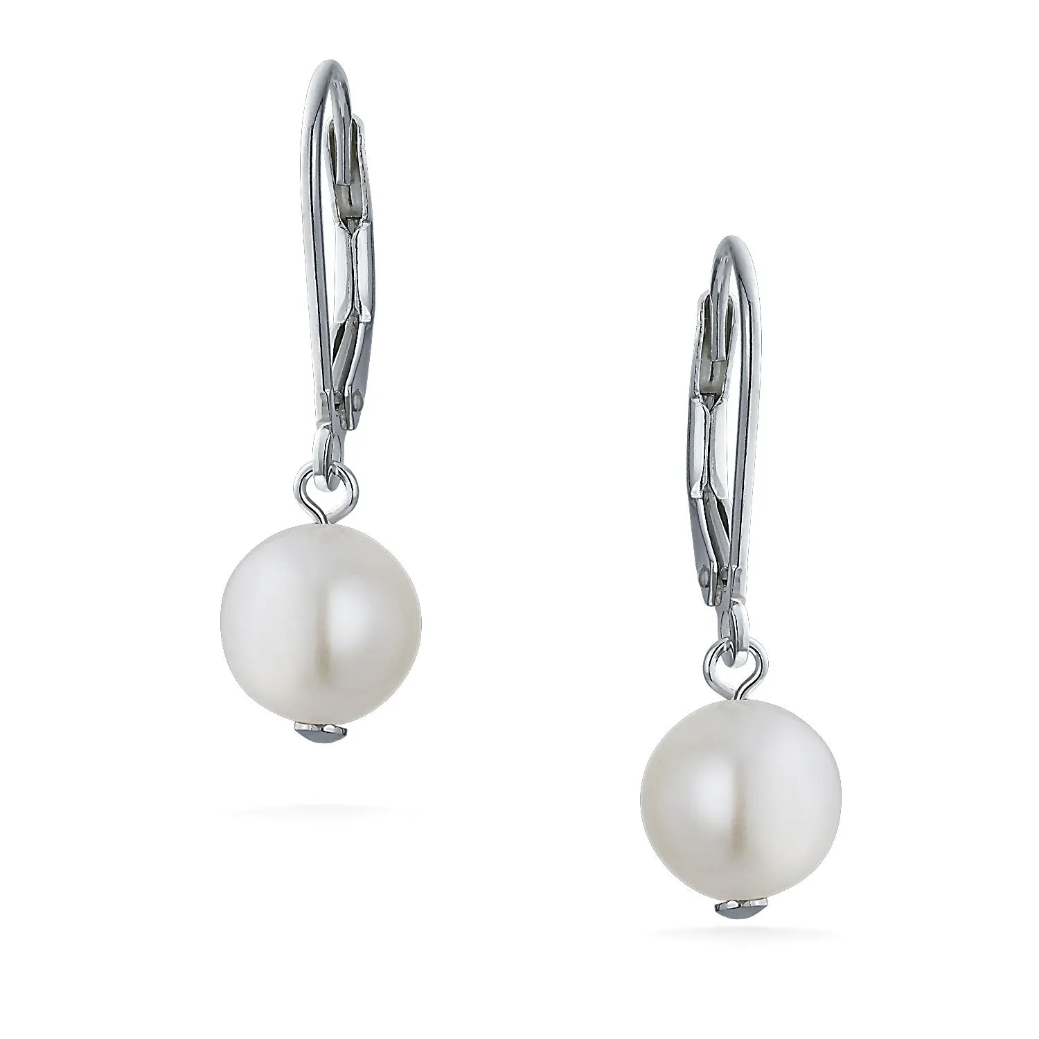 Freshwater Cultured Pearl Teardrop Ball Earrings Leverback .925 Silver