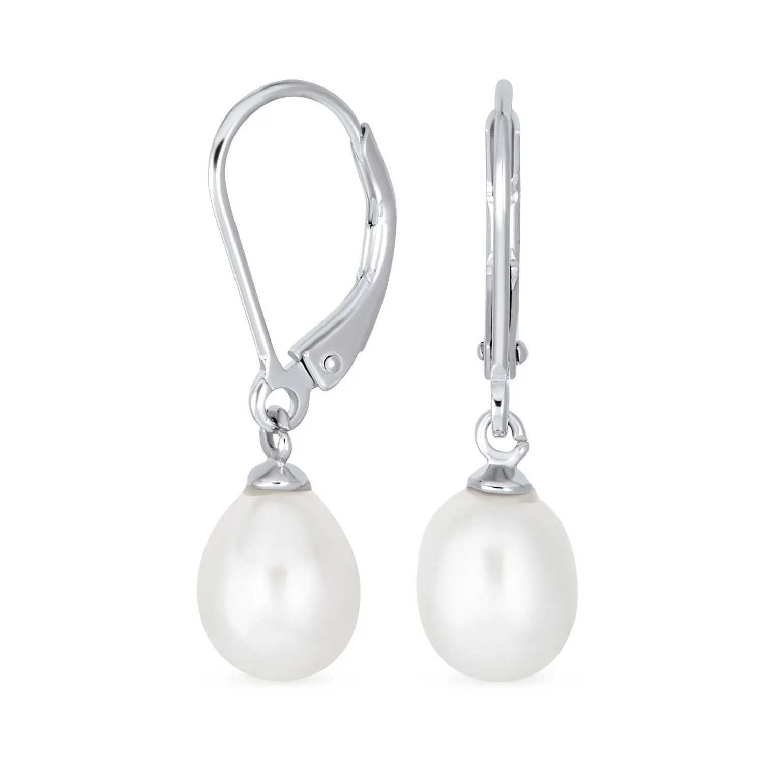 Freshwater Cultured Pearl Teardrop Ball Earrings Leverback .925 Silver