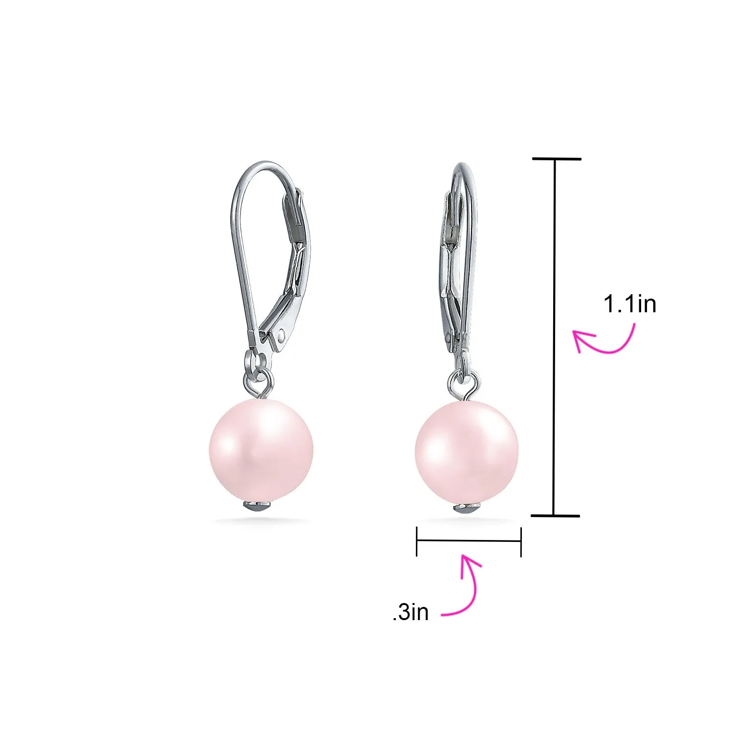 Freshwater Cultured Pearl Teardrop Ball Earrings Leverback .925 Silver