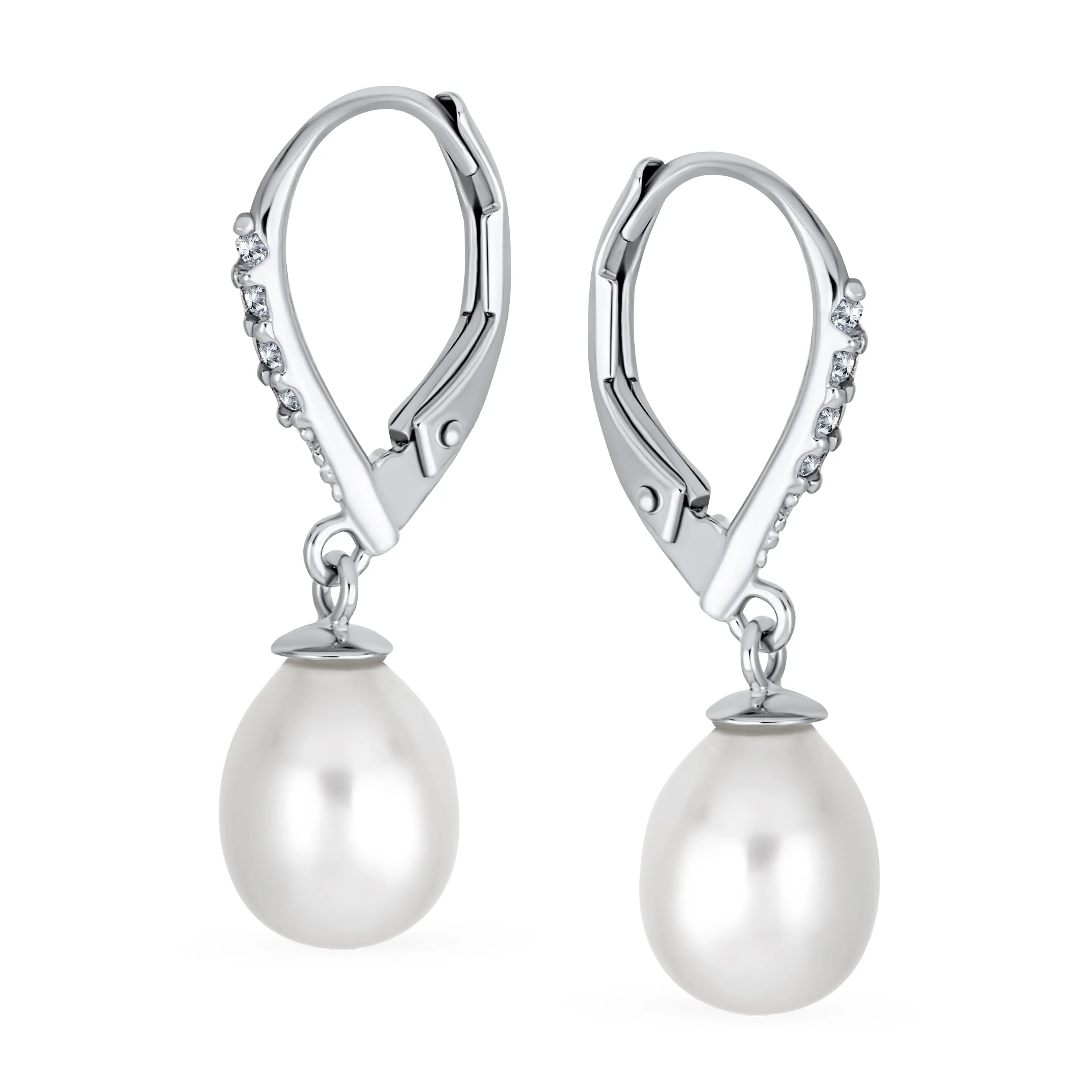 Freshwater Cultured Pearl Teardrop Ball Earrings Leverback .925 Silver