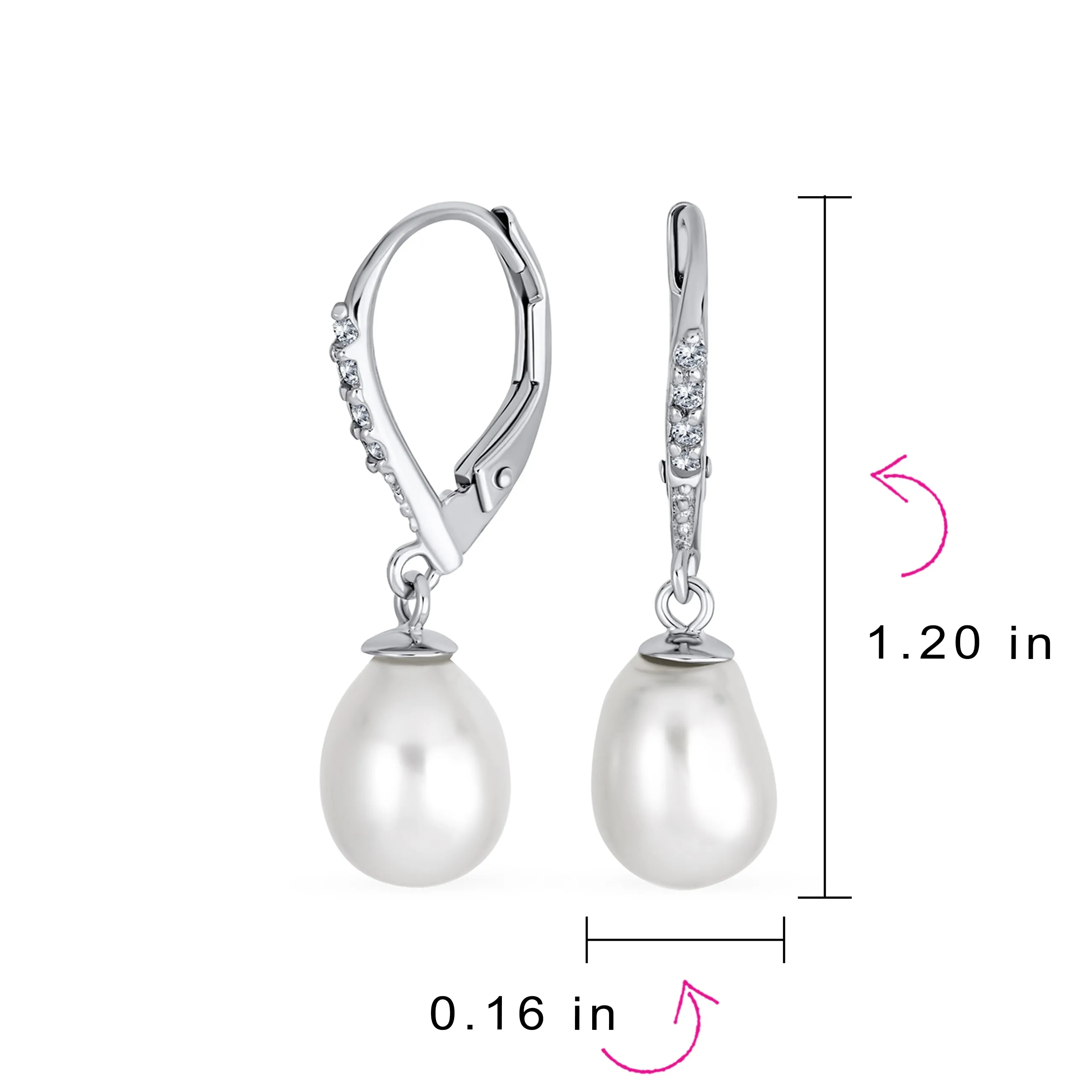 Freshwater Cultured Pearl Teardrop Ball Earrings Leverback .925 Silver