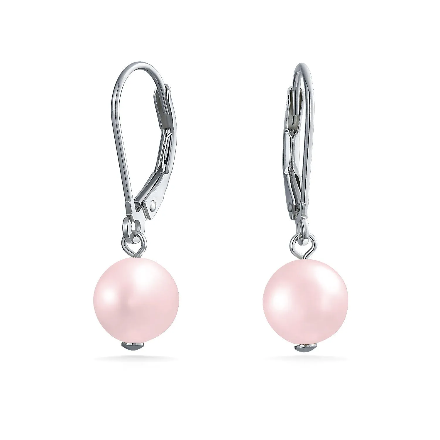 Freshwater Cultured Pearl Teardrop Ball Earrings Leverback .925 Silver