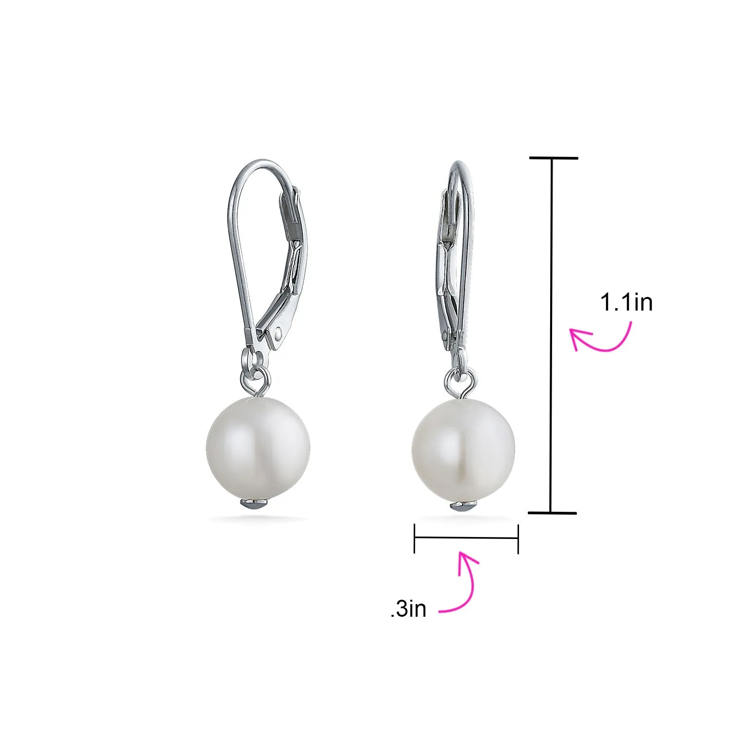 Freshwater Cultured Pearl Teardrop Ball Earrings Leverback .925 Silver