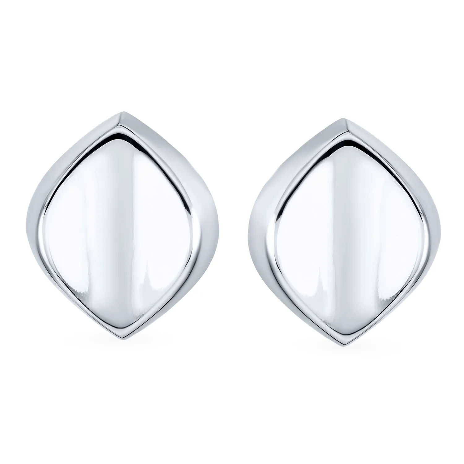 Geometric Modern Rectangular Teardrop Button Sterling Silver Clip On Earrings