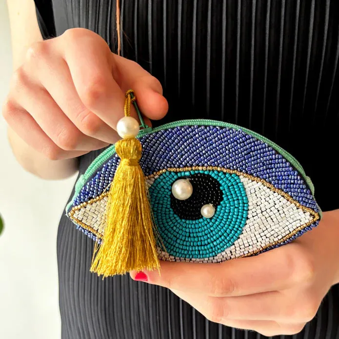 Glimmer Eye Beaded Purse w/Tassel