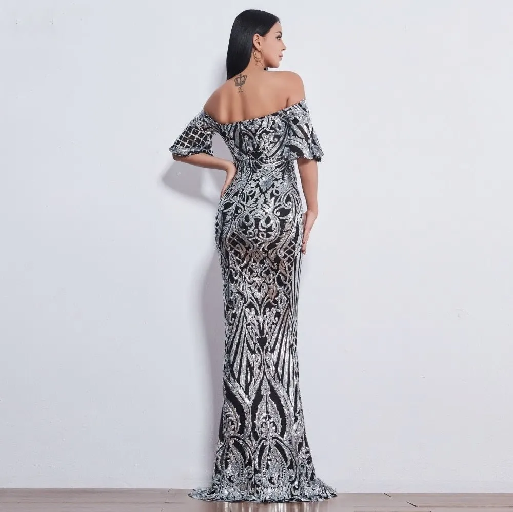 Grey Sweetheart Sequin Maxi Dress