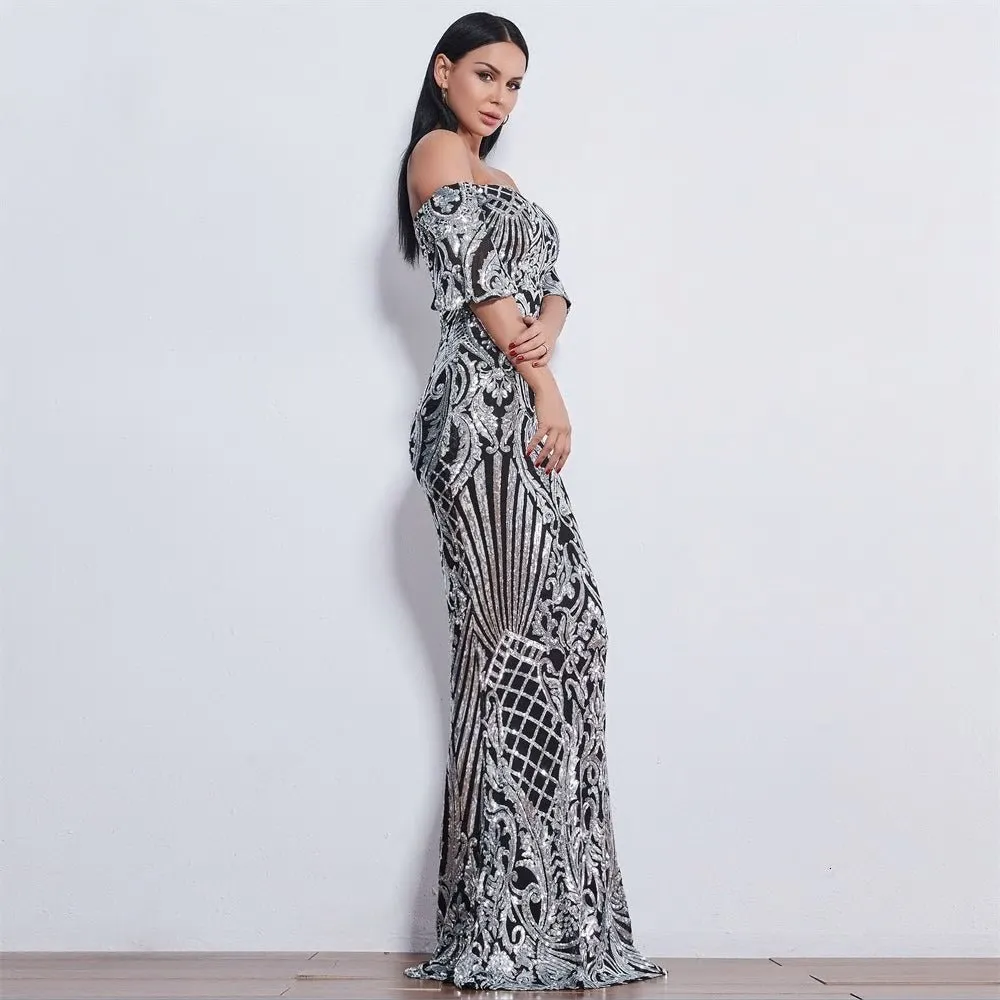 Grey Sweetheart Sequin Maxi Dress