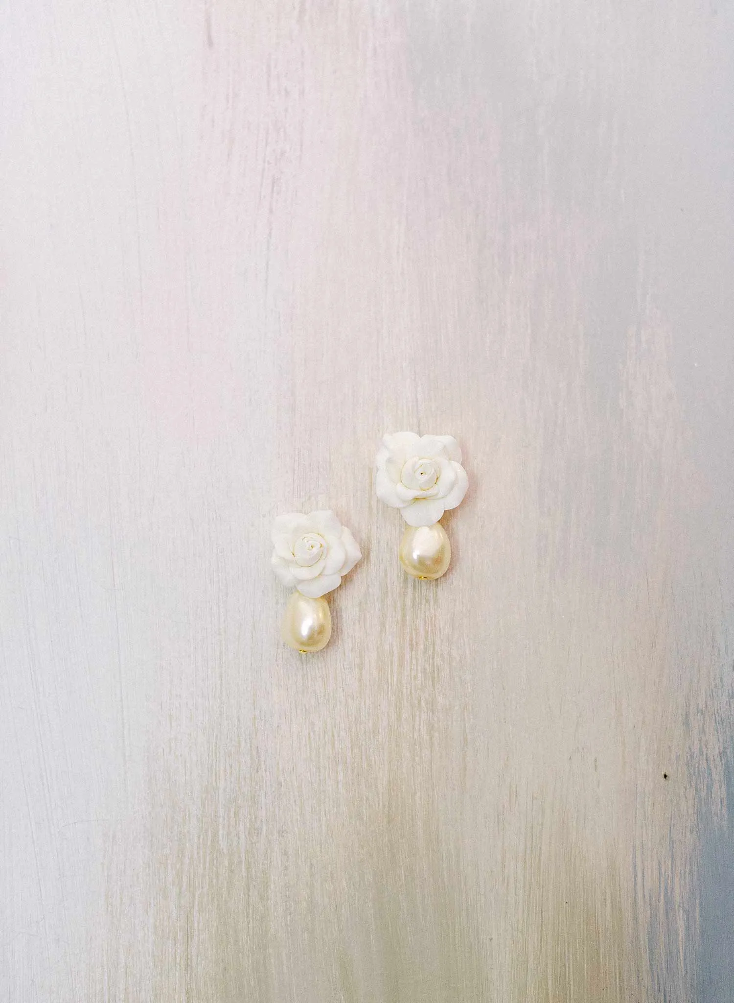 Handmade rose and pearl drop earrings - Style #2311