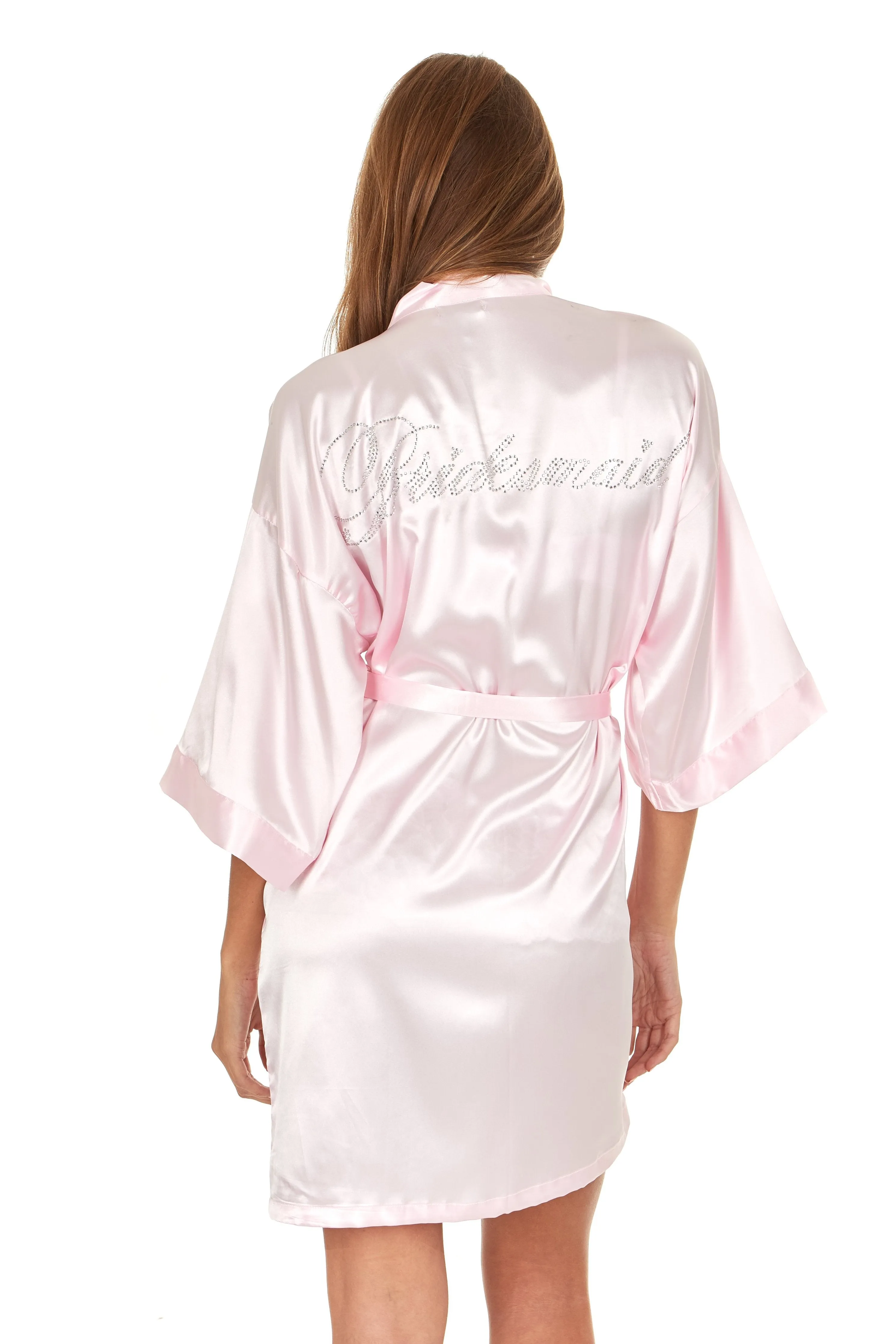 Its Just A Kiss Women Bride and Bridesmaid Satin Kimono Robe With Rhinestones