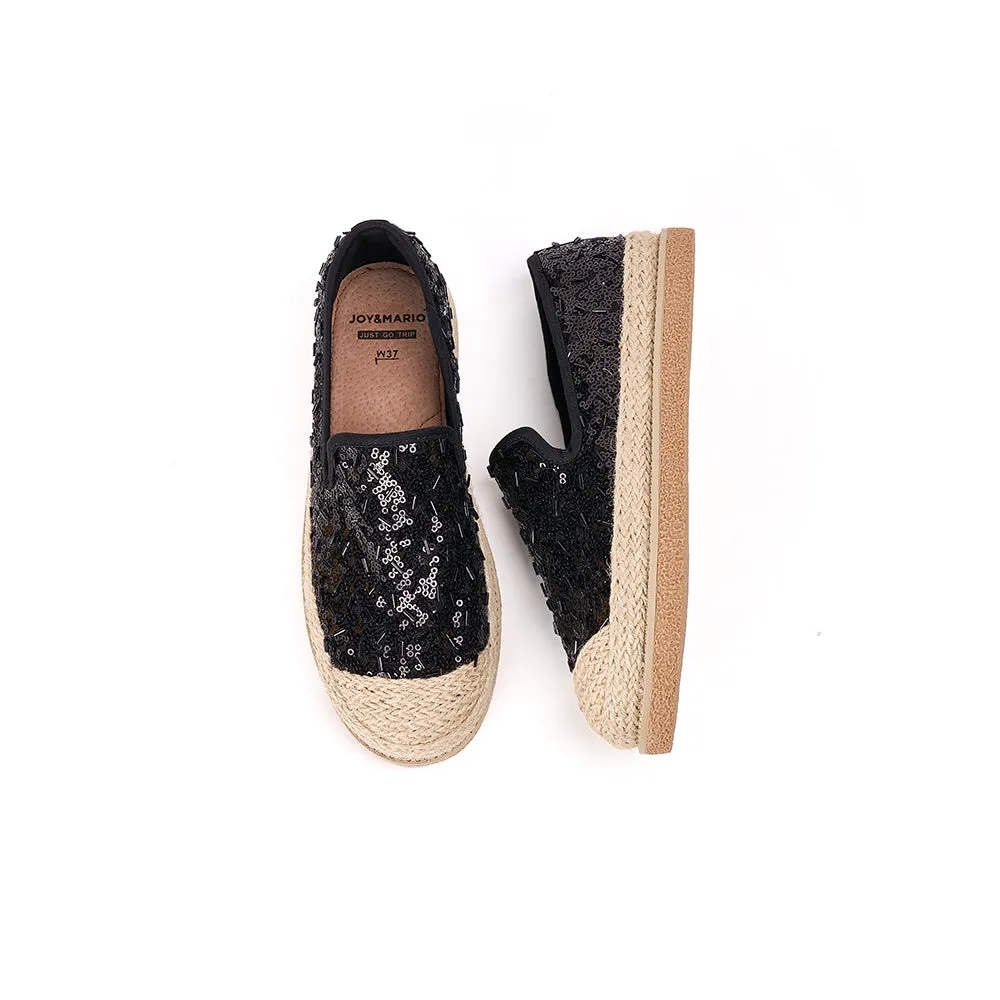 JOY&MARIO Handmade Women’s Slip-On Espadrille Sequins Mesh Loafers in Gold-69280W