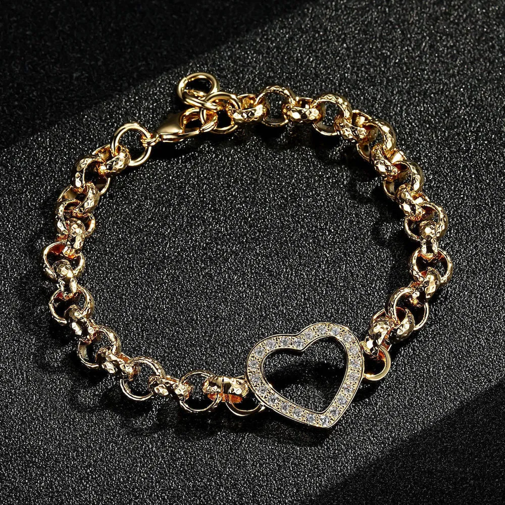 Kids 8mm Gold Filled Open Heart Belcher Bracelet Stones 6/6.5 Inch