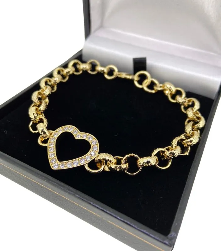 Kids 8mm Gold Filled Open Heart Belcher Bracelet Stones 6/6.5 Inch