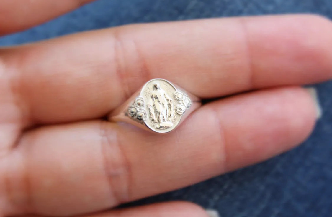 Miraculous Medal Signet Ring in 925 Sterling Silver