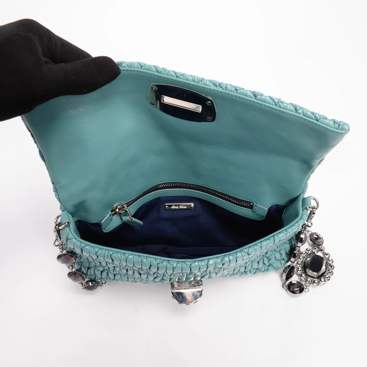 Miu Miu Mint Patent Matelasse Crystal Evening Bag