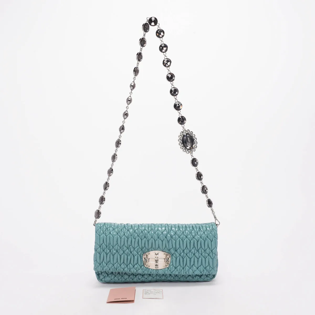 Miu Miu Mint Patent Matelasse Crystal Evening Bag