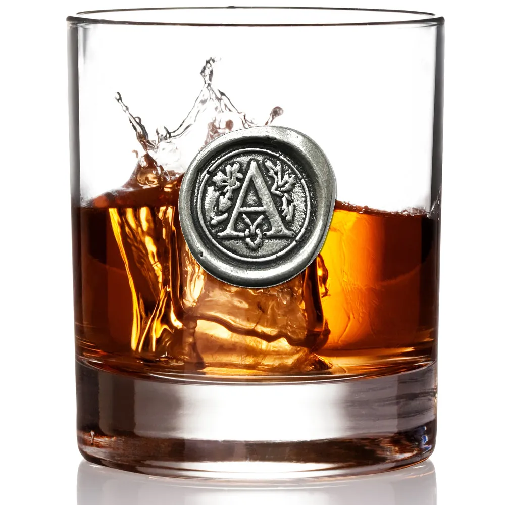 Monogram Whiskey Whisky Glass Tumbler Personalised Gift With Pewter Initial