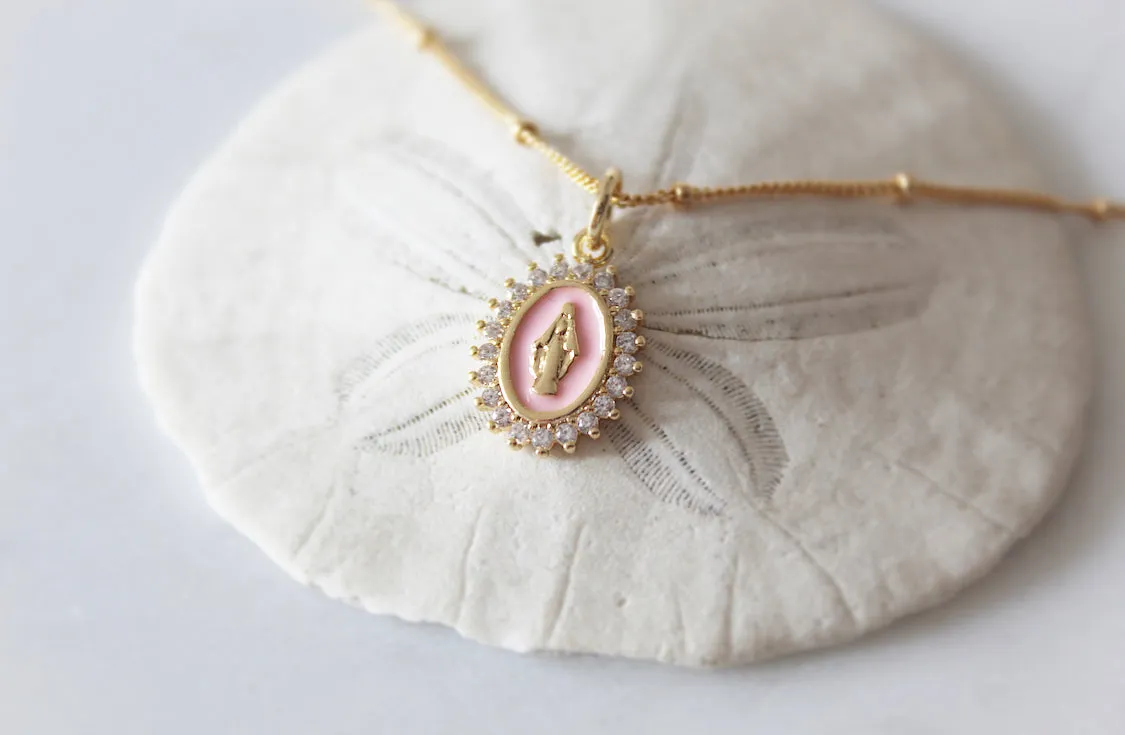 Mother Mary Necklace Pink