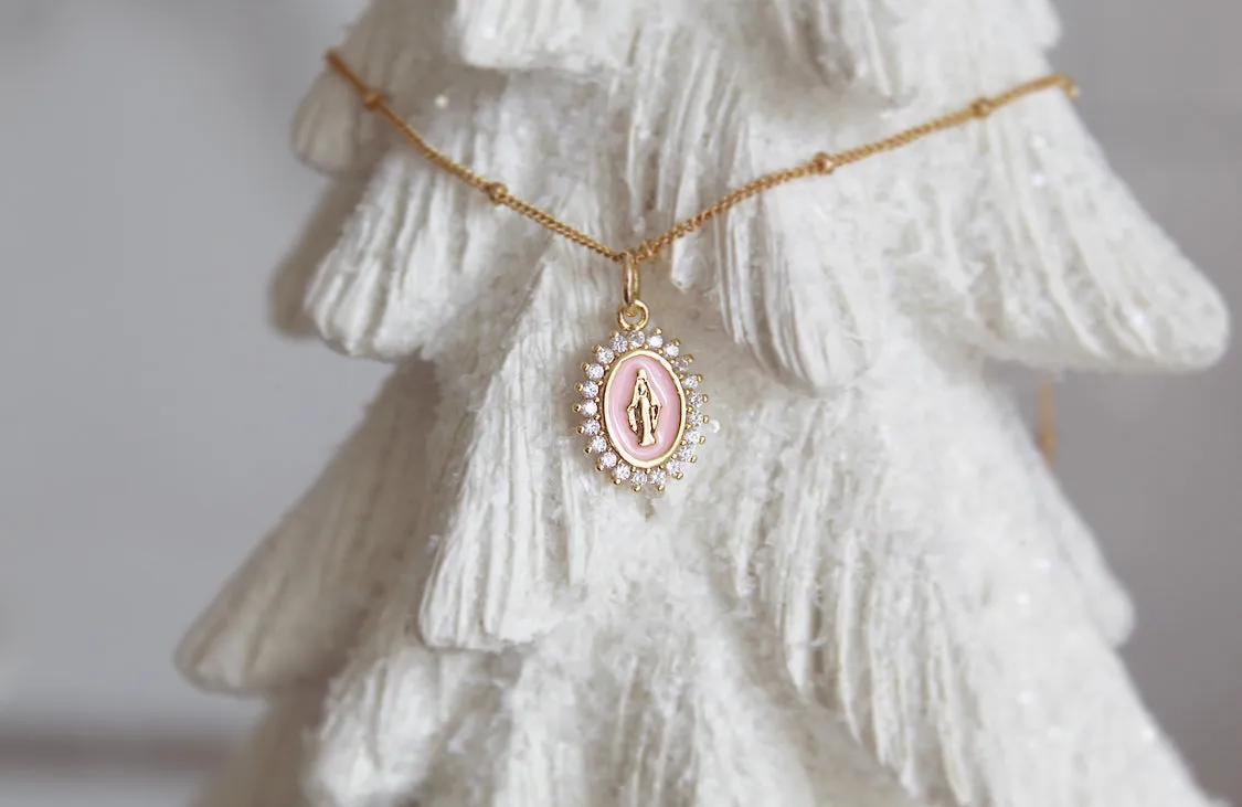 Mother Mary Necklace Pink