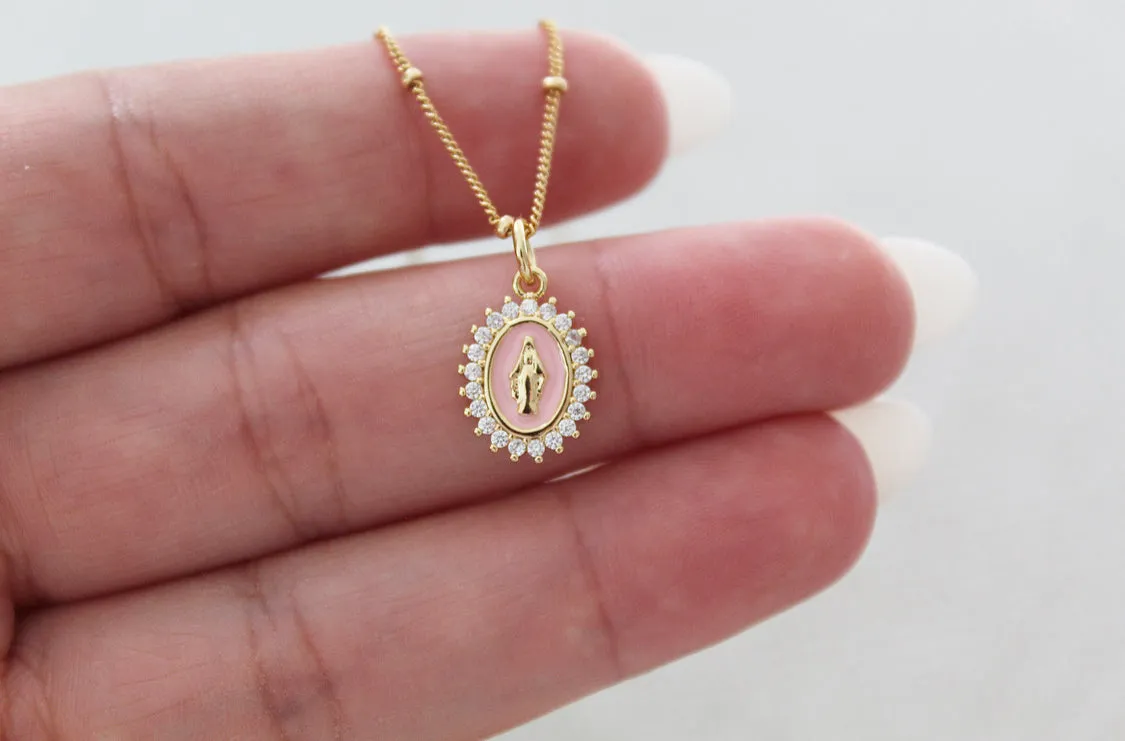 Mother Mary Necklace Pink