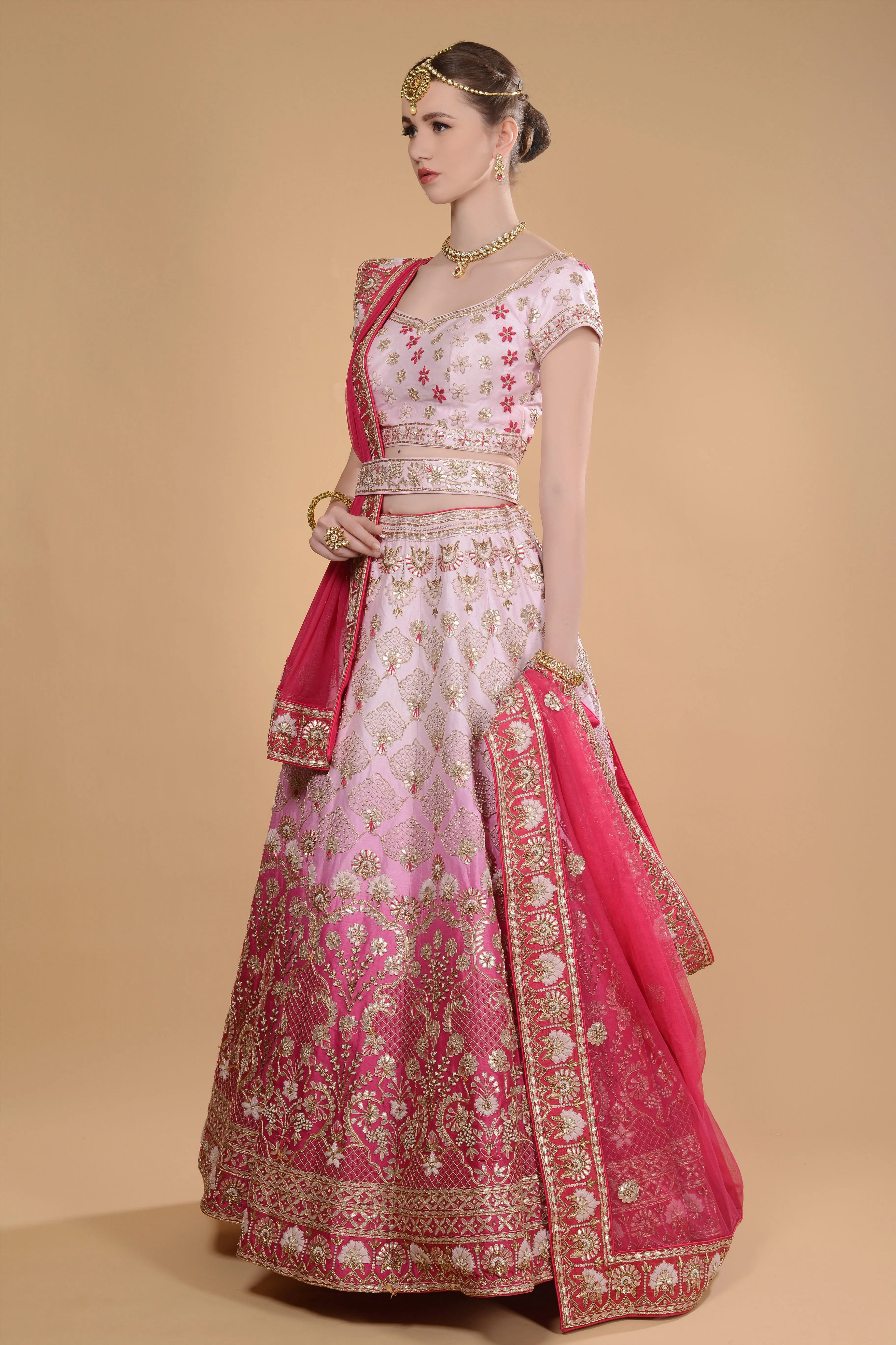 Ombre Pink Embroidered Lehenga Set.