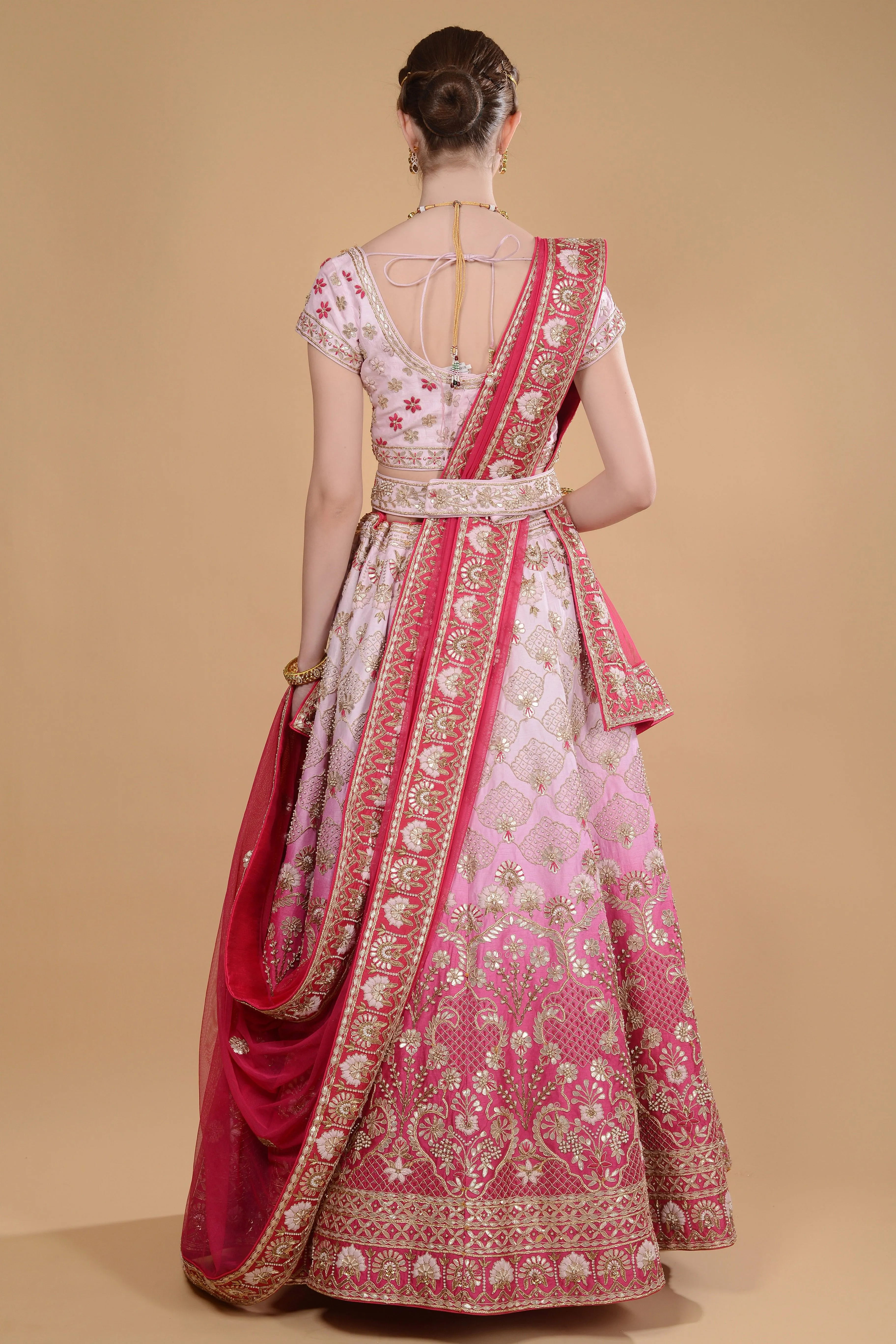 Ombre Pink Embroidered Lehenga Set.