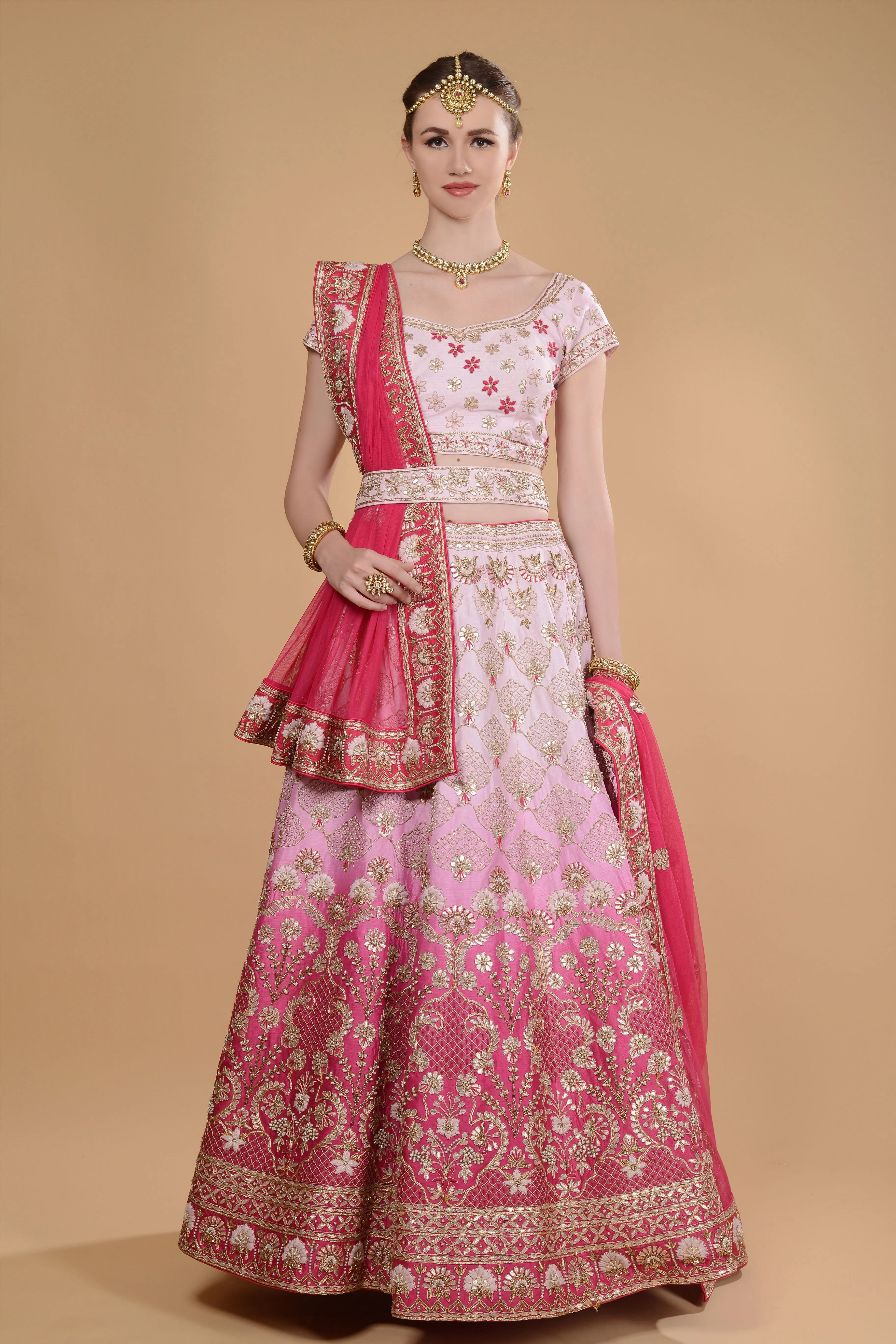 Ombre Pink Embroidered Lehenga Set.