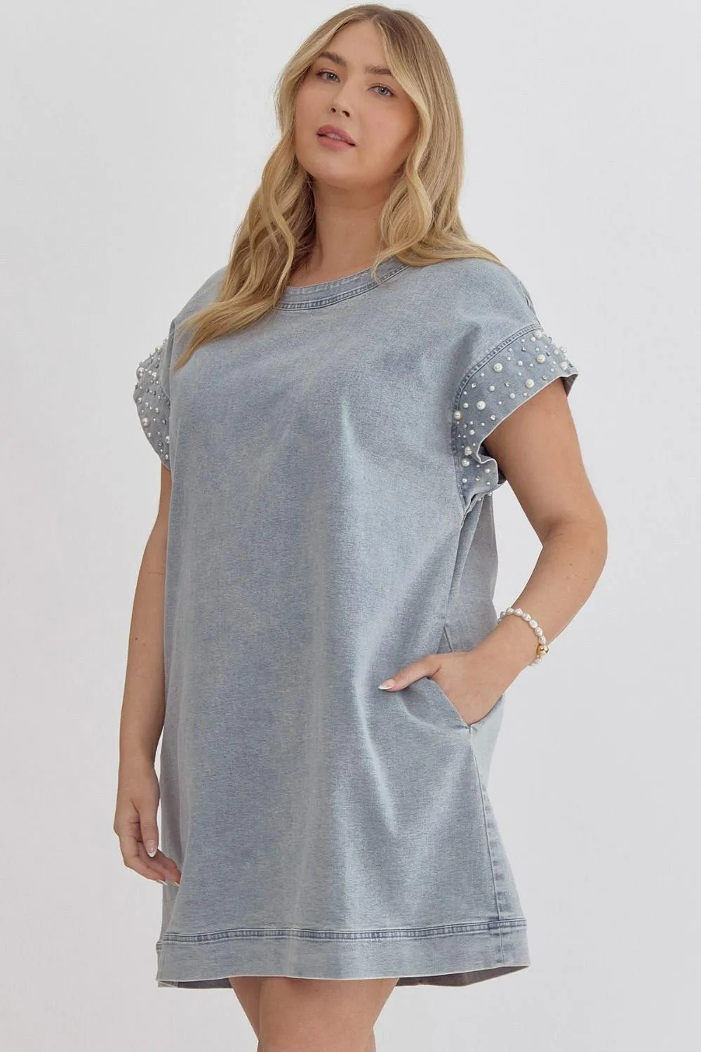 Pearl Embellished Denim Dress