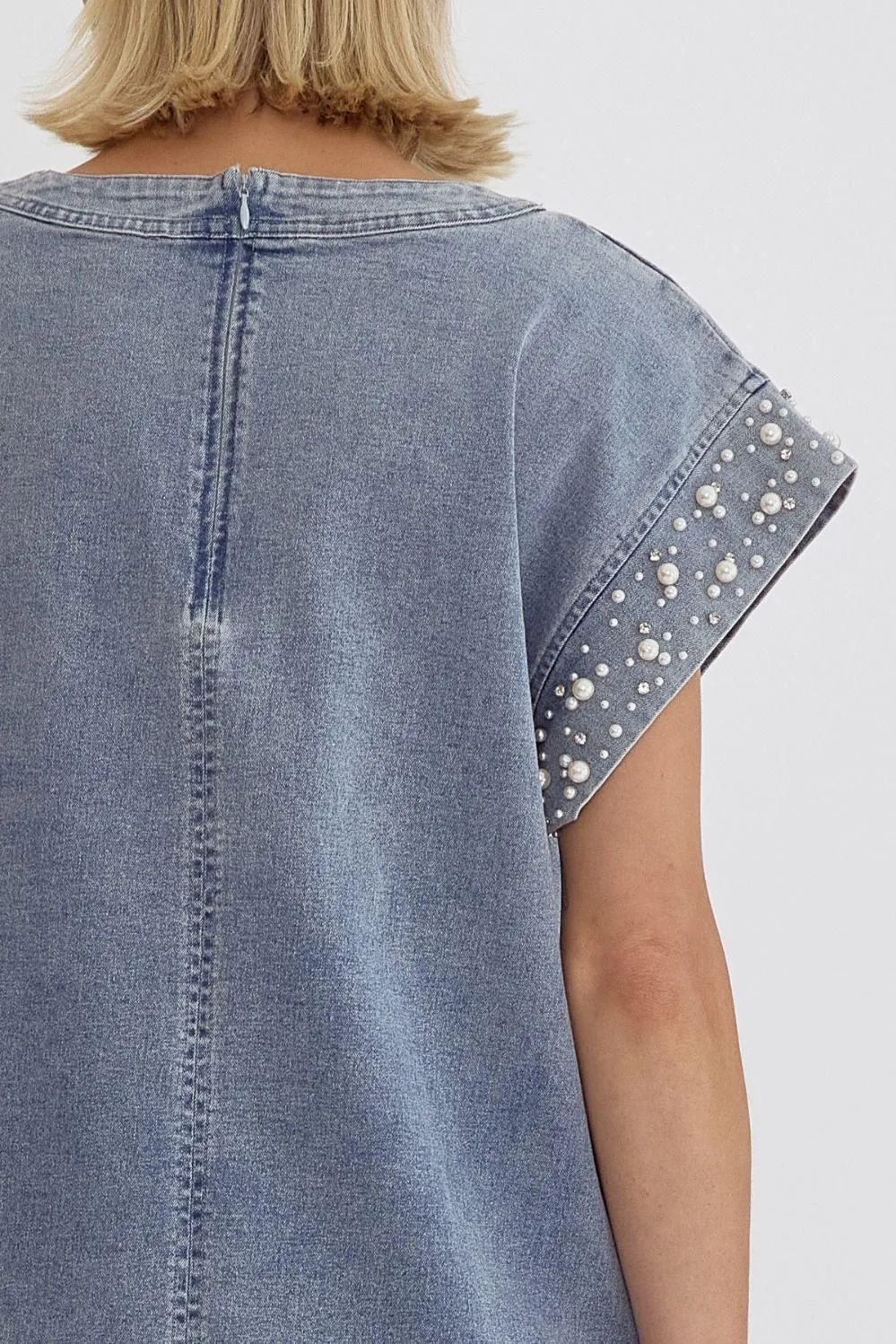 Pearl Embellished Denim Dress