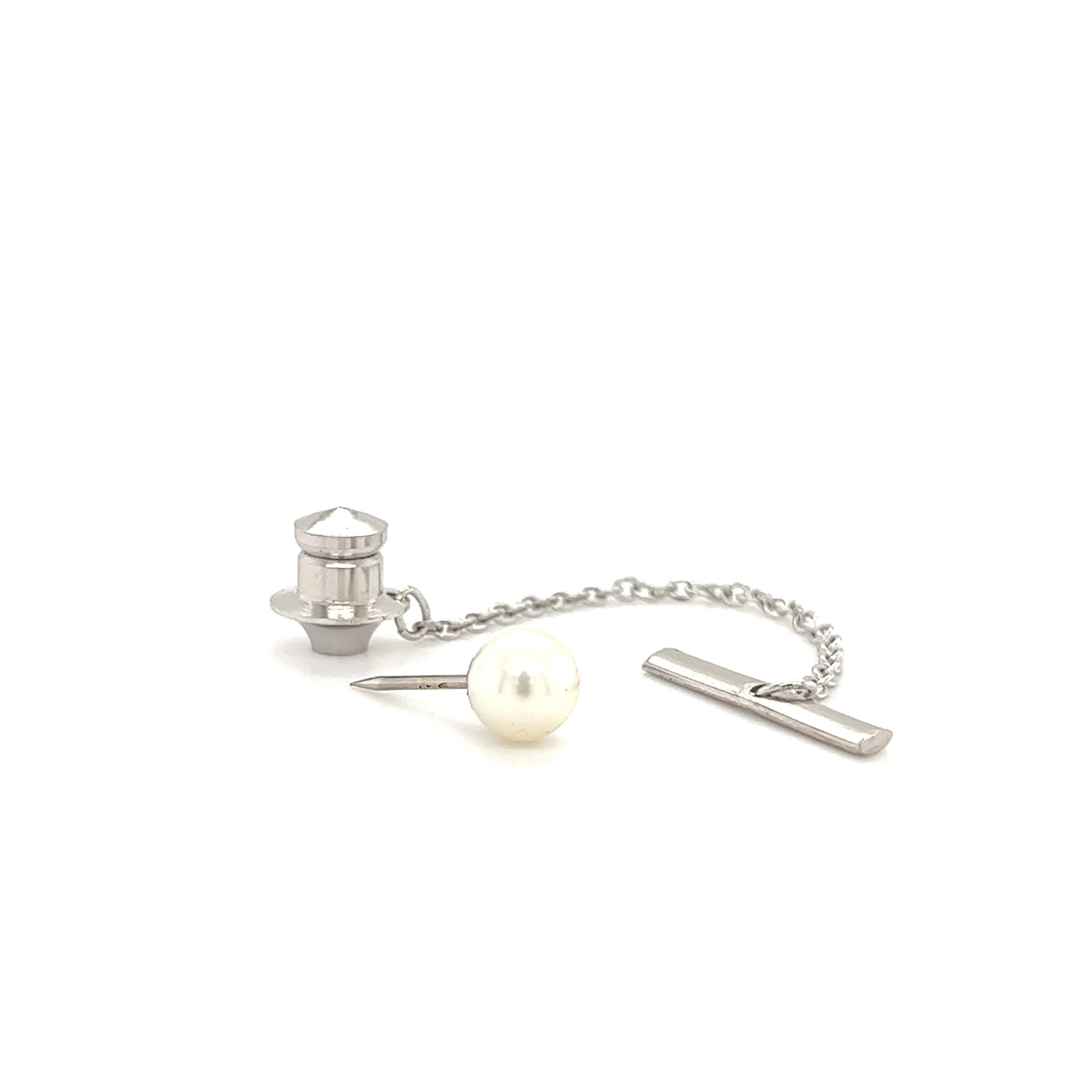 Pin Tie Tack with 6mm White Pearl in Sterling Silver