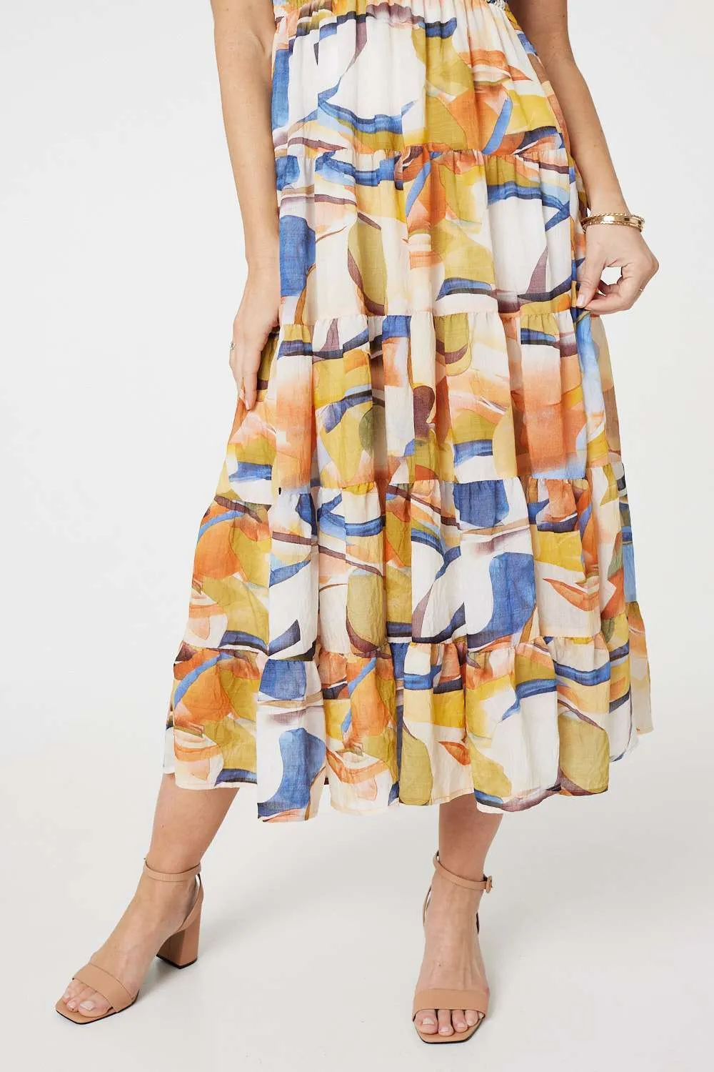 Printed Puff Sleeve Midi Dress