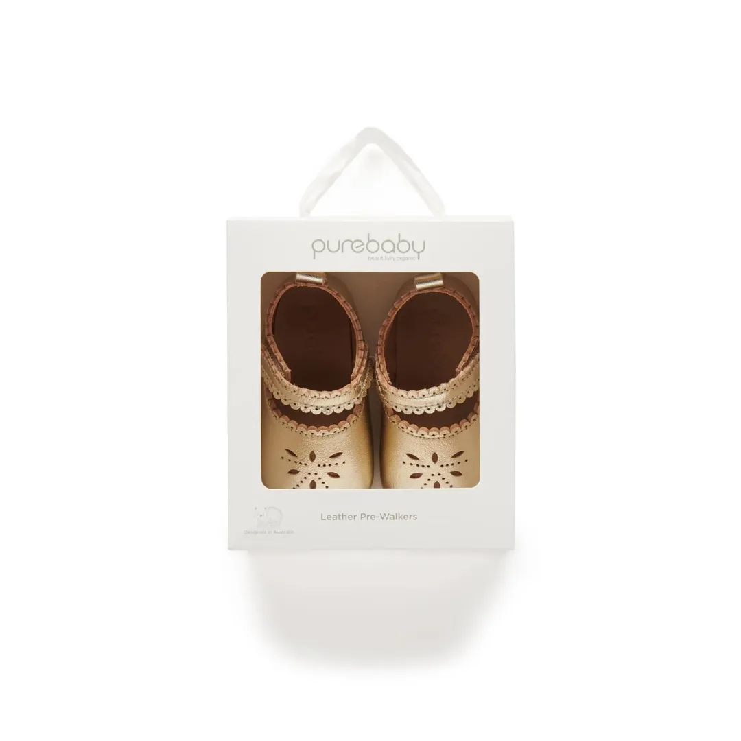 Purebaby Leather Eyelet Mary Jane - Light Gold