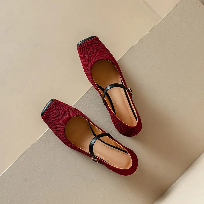 Retro Two-Tone Square Toe Pumps